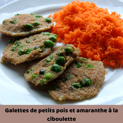 RECETTE : Galettes de petits pois et amarante à la ciboulette