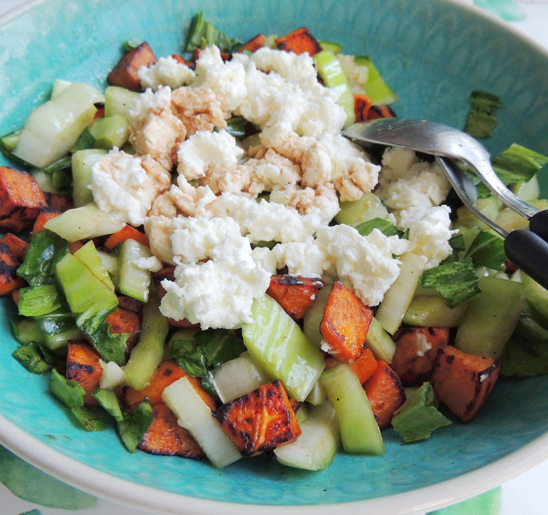 RECETTE : Salade de boc choy, patate douce et fromage frais